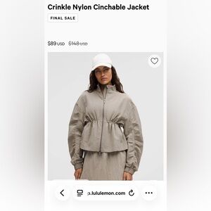 Lululemon crinkle nylon cinch able Women'sJacket size S new